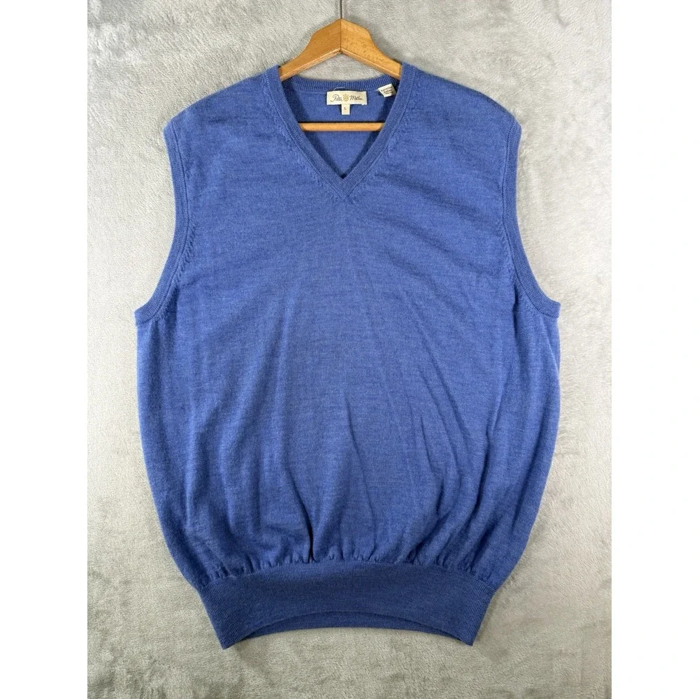 Peter Millar Vest Mens Large Blue Italian Merino Wool V Neck Sleeveless
